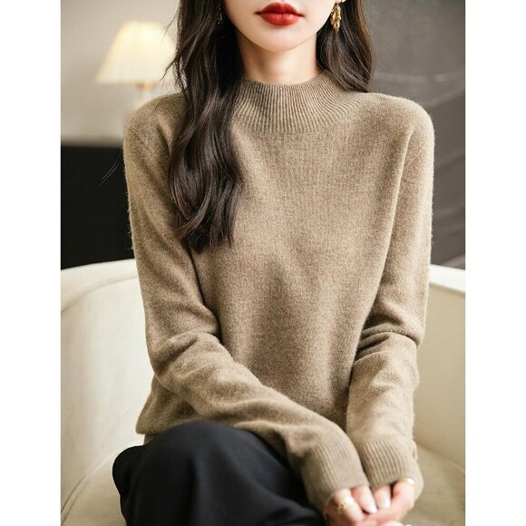 Chanyarn Women's 100% Merino Wool Mock Neck Long Sleeve Pullover Sweater - Picture 4 of 7